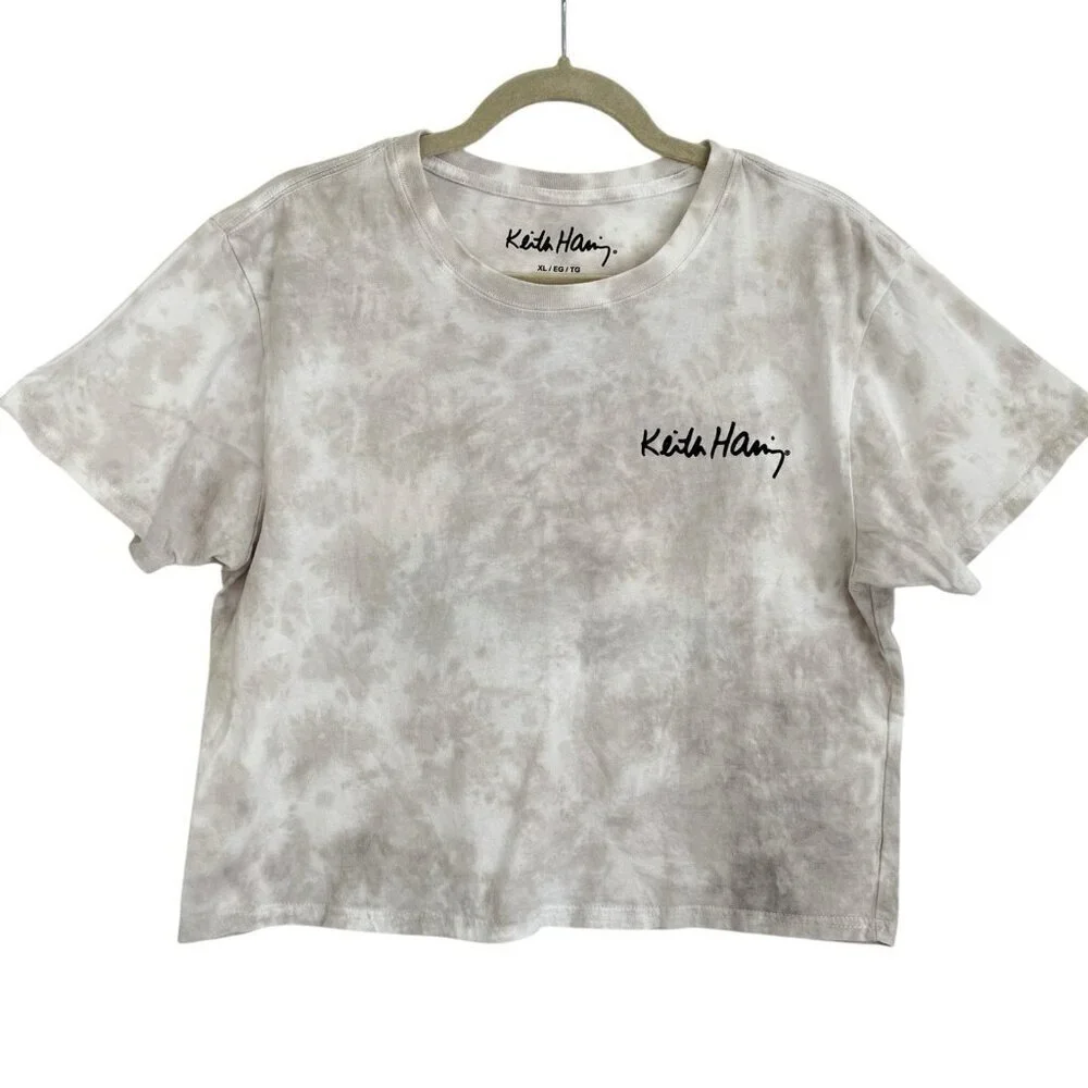 Keith Haring Wind Surf Womens Crop Top Tie-Dye T Shirt XL Repro Pop Art Grafitti - Picture 2 of 8